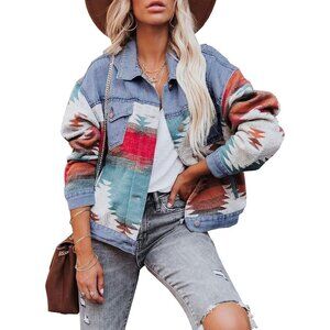 Womens Orange Lumister Denim Jacket Distressed Vintage Button Down Shacket